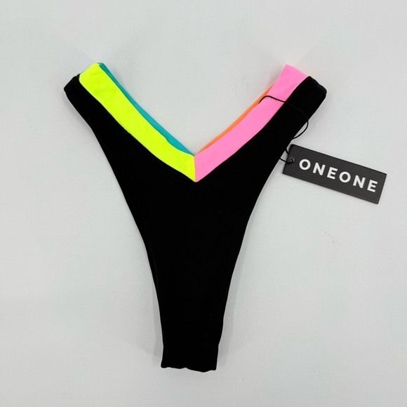 ONEONE Swimwear Jesse Swim Cheeky Bikini Bottom in Nassau Colorblock Black XS - Picture 10 of 13